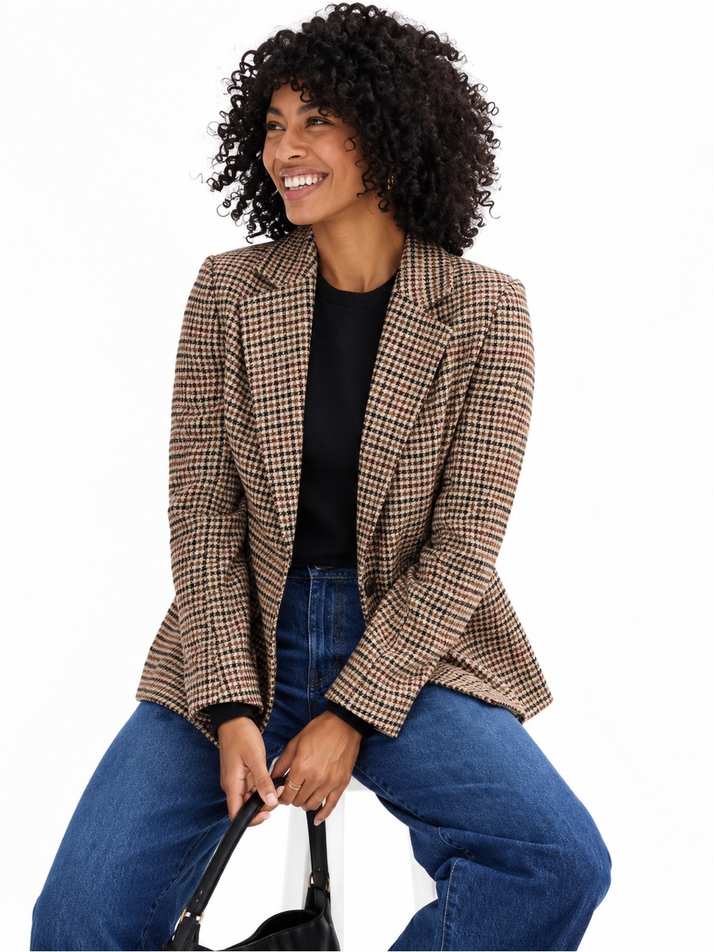 Sonoma brown houndstooth pattern Heritage polished single button blazer jacket M